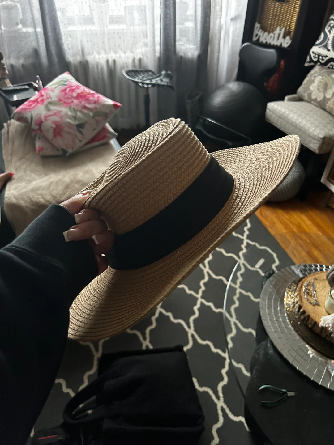 Straw Sun Hat with Black Band #freecycle - photo 2
