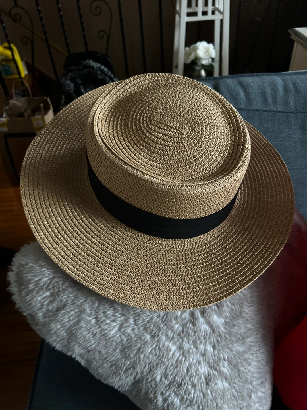 Straw Sun Hat with Black Band #freecycle