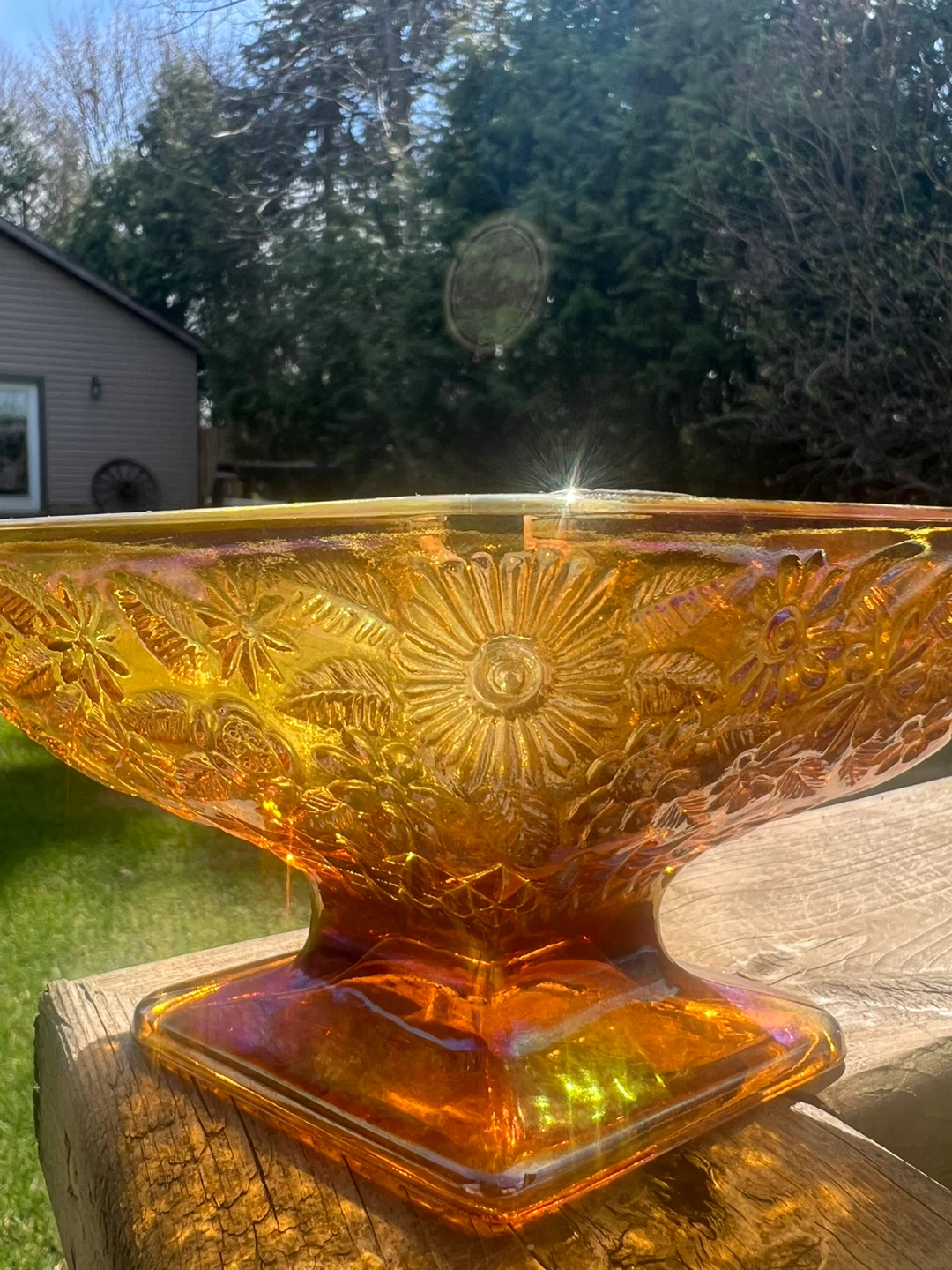 Amber Glass Footed Dish antique - photo 3