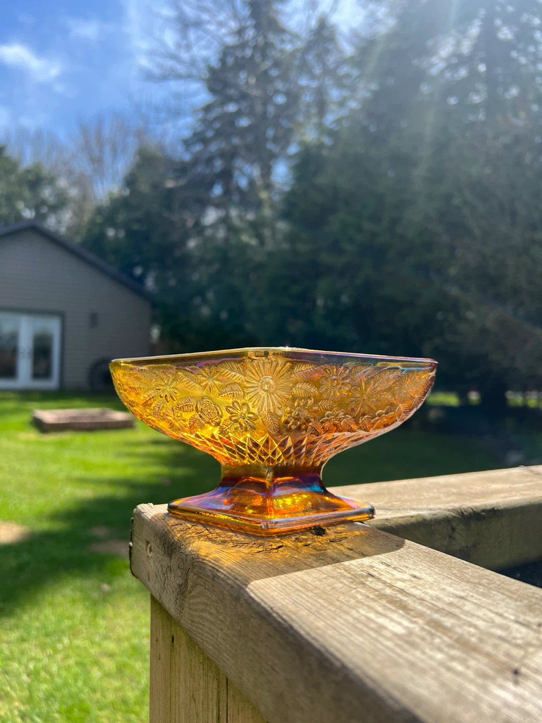 Amber Glass Footed Dish antique