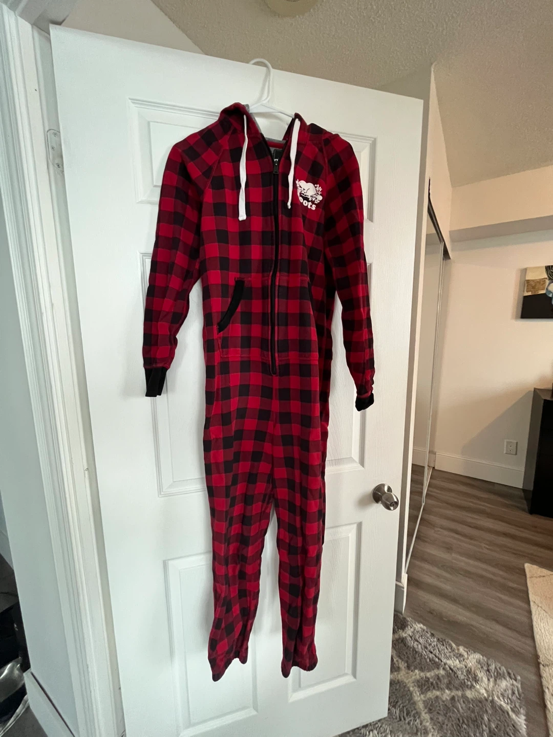 Roots Red and Black Buffalo Plaid Onesie - XS