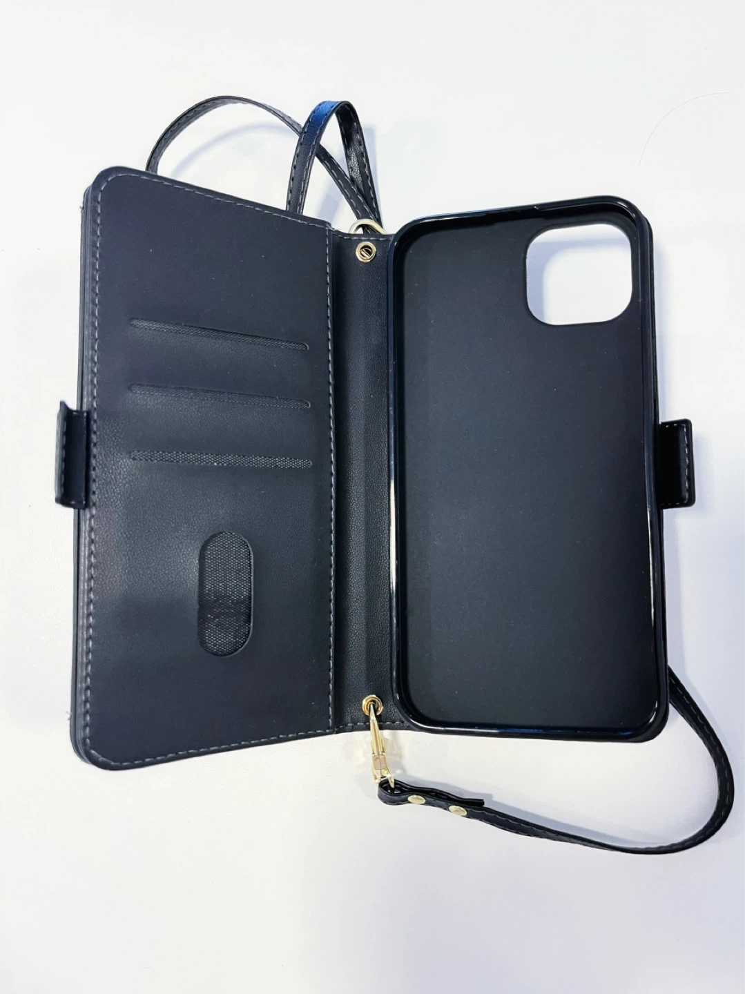 Black Faux Leather Wallet Phone Case with Strap - photo 2