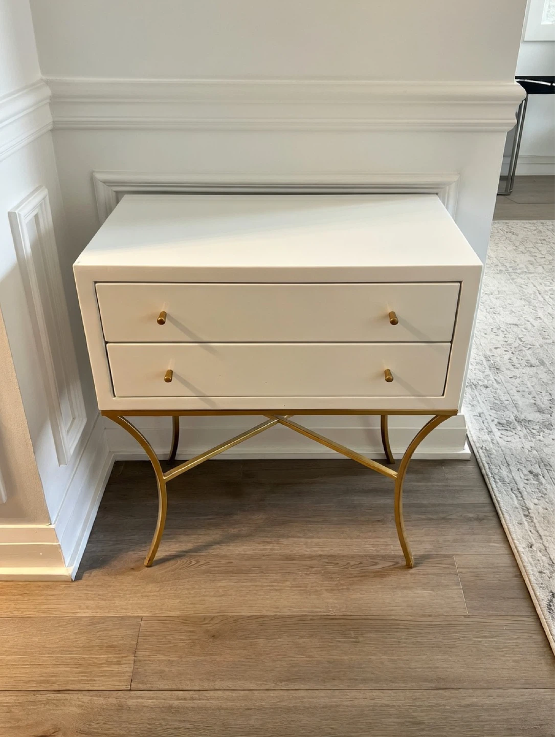 White Lacquer Nightstand with Gold Base
