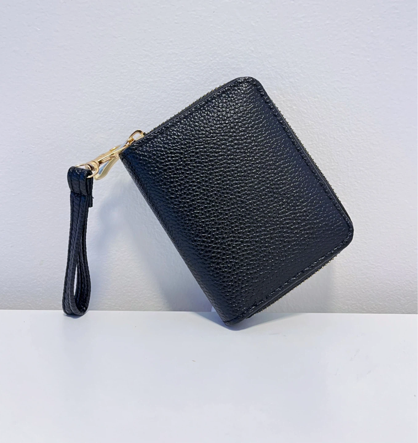 Black Zippered Coin Purse with Wrist Strap