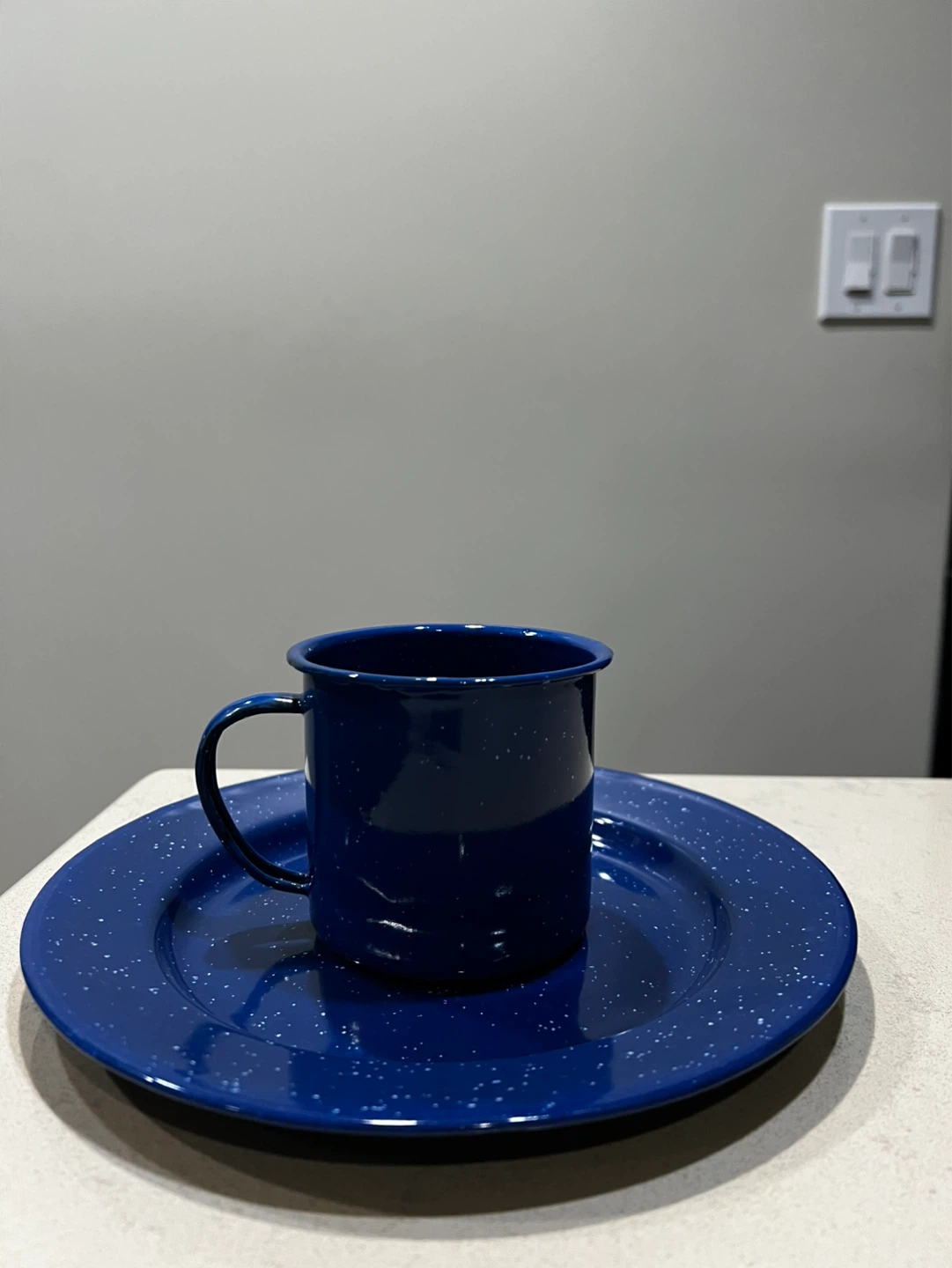 Blue Enamel Camp Mug and Plate Set