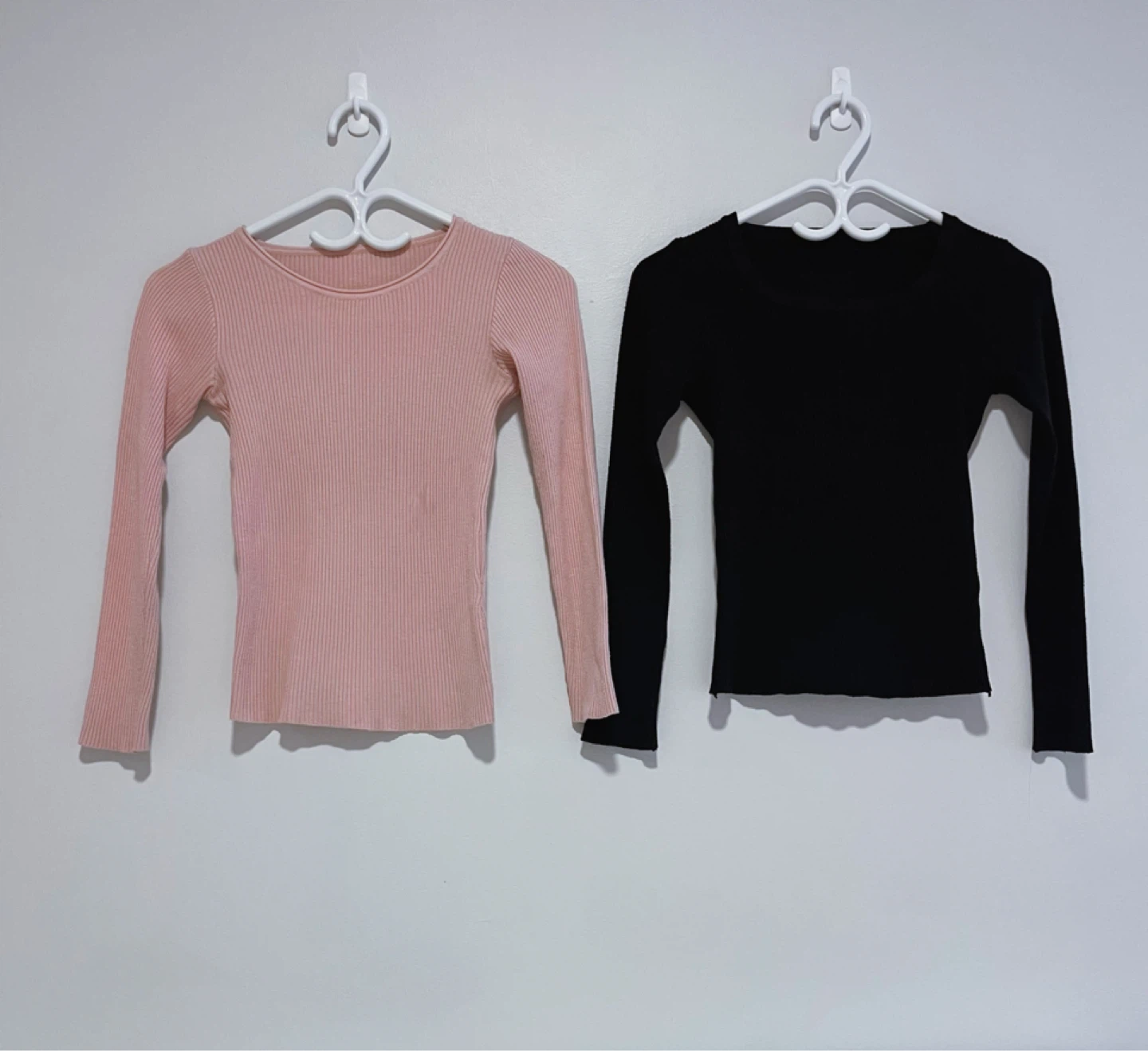 Pink and Black Ribbed Long Sleeve Tops - Size XS