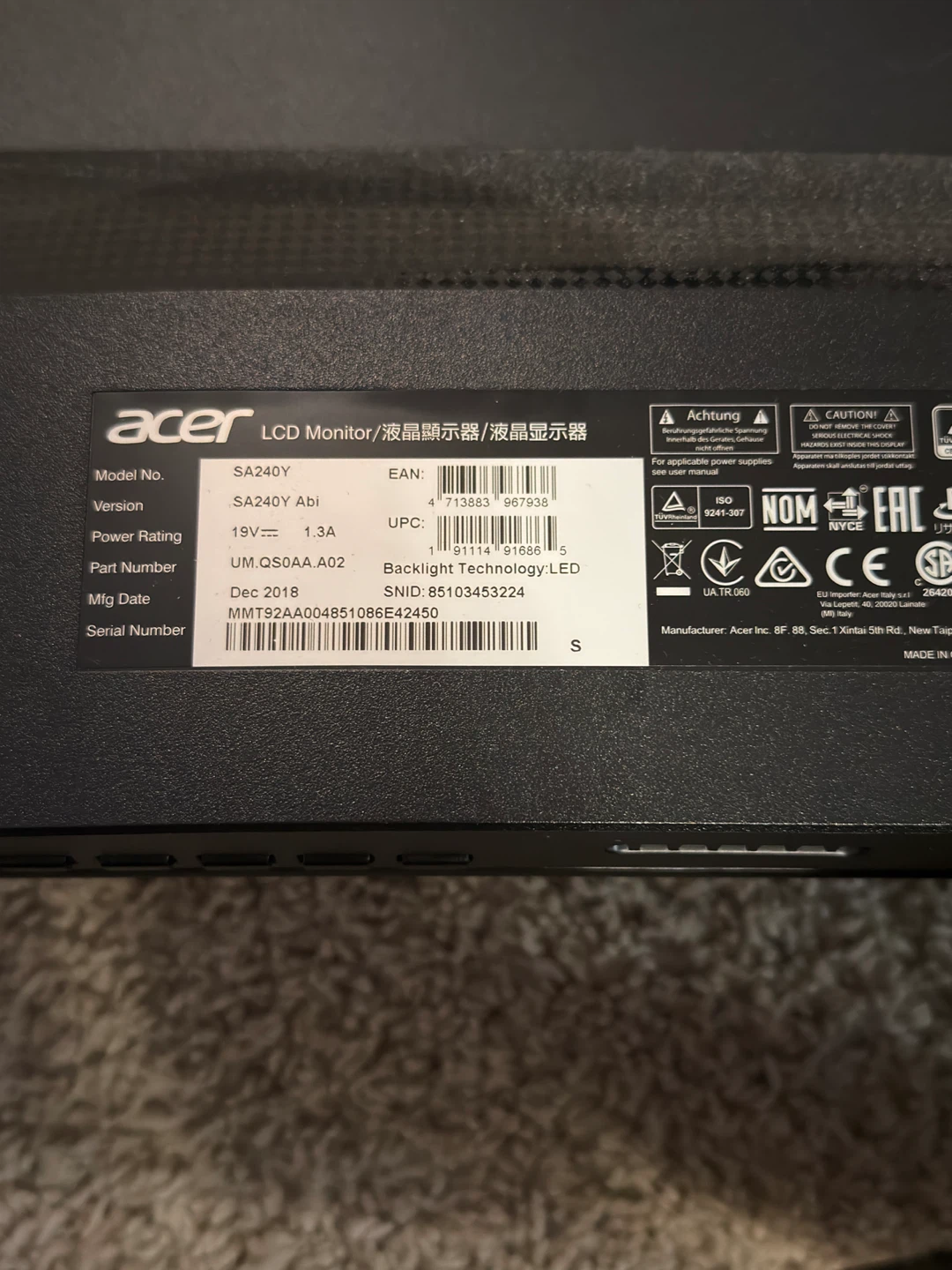 Acer SA240Y LCD Monitor - photo 3