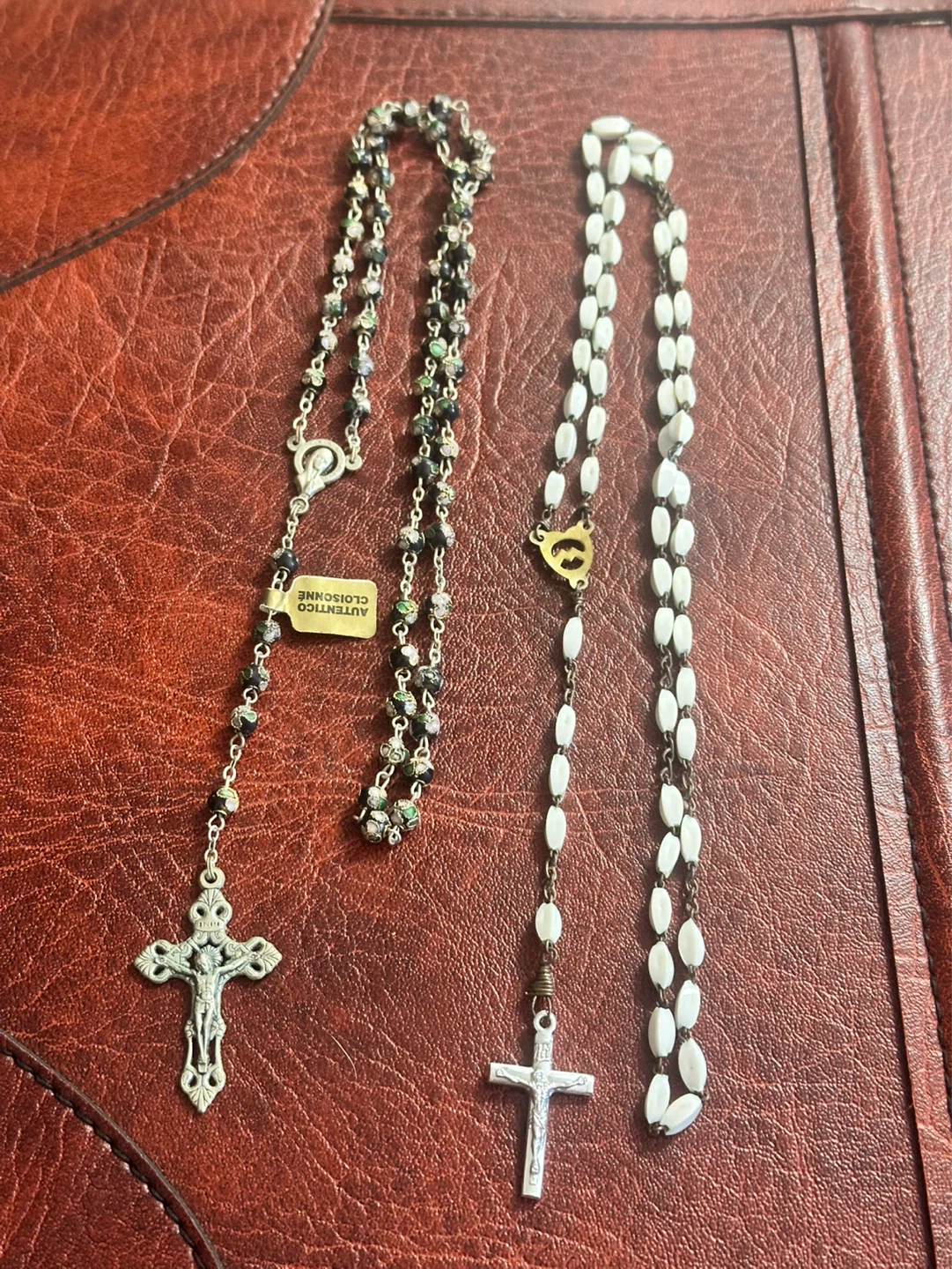 Vintage rosary’s white and Cloisonné