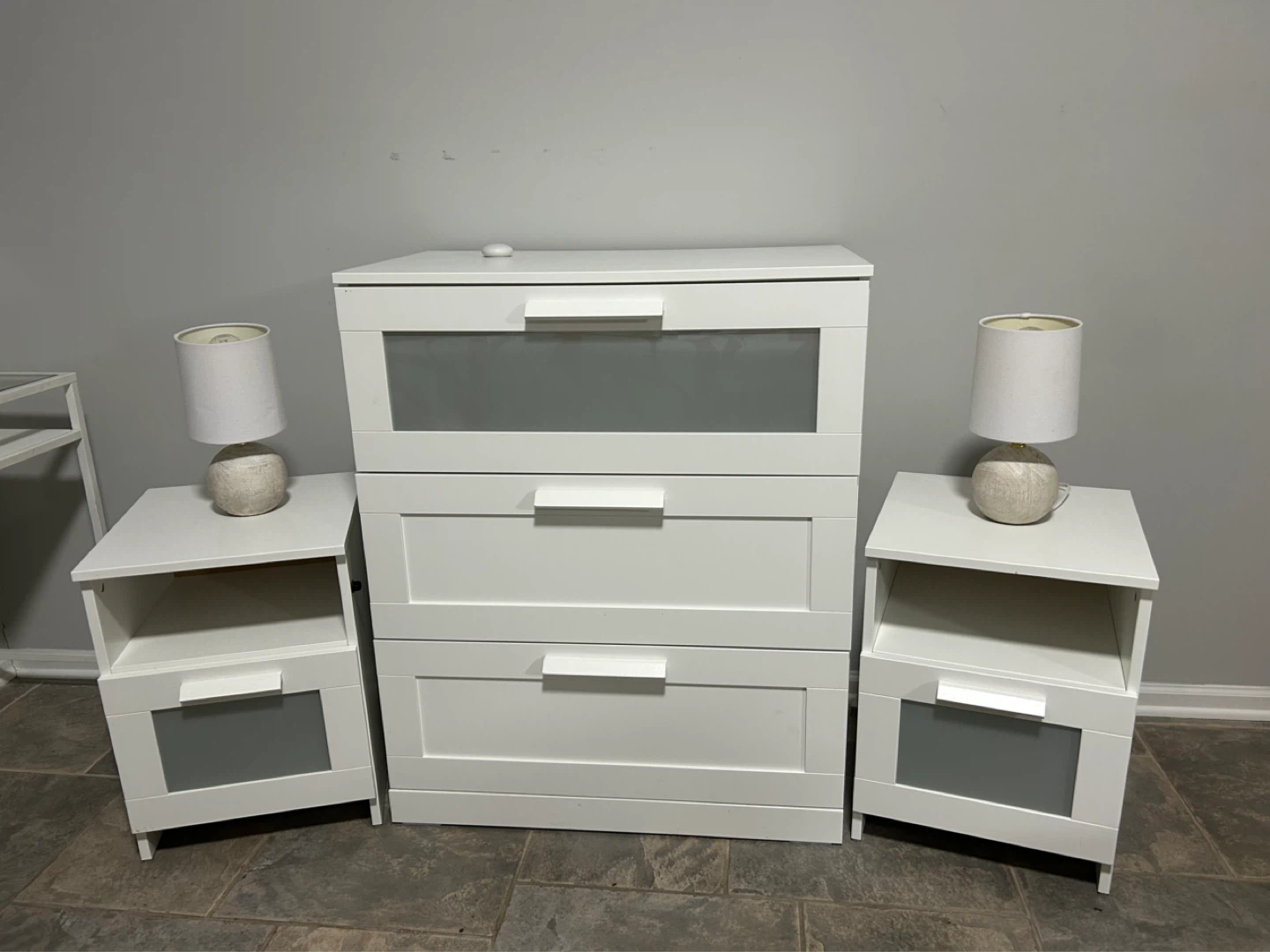 White Dresser with Frosted Drawers