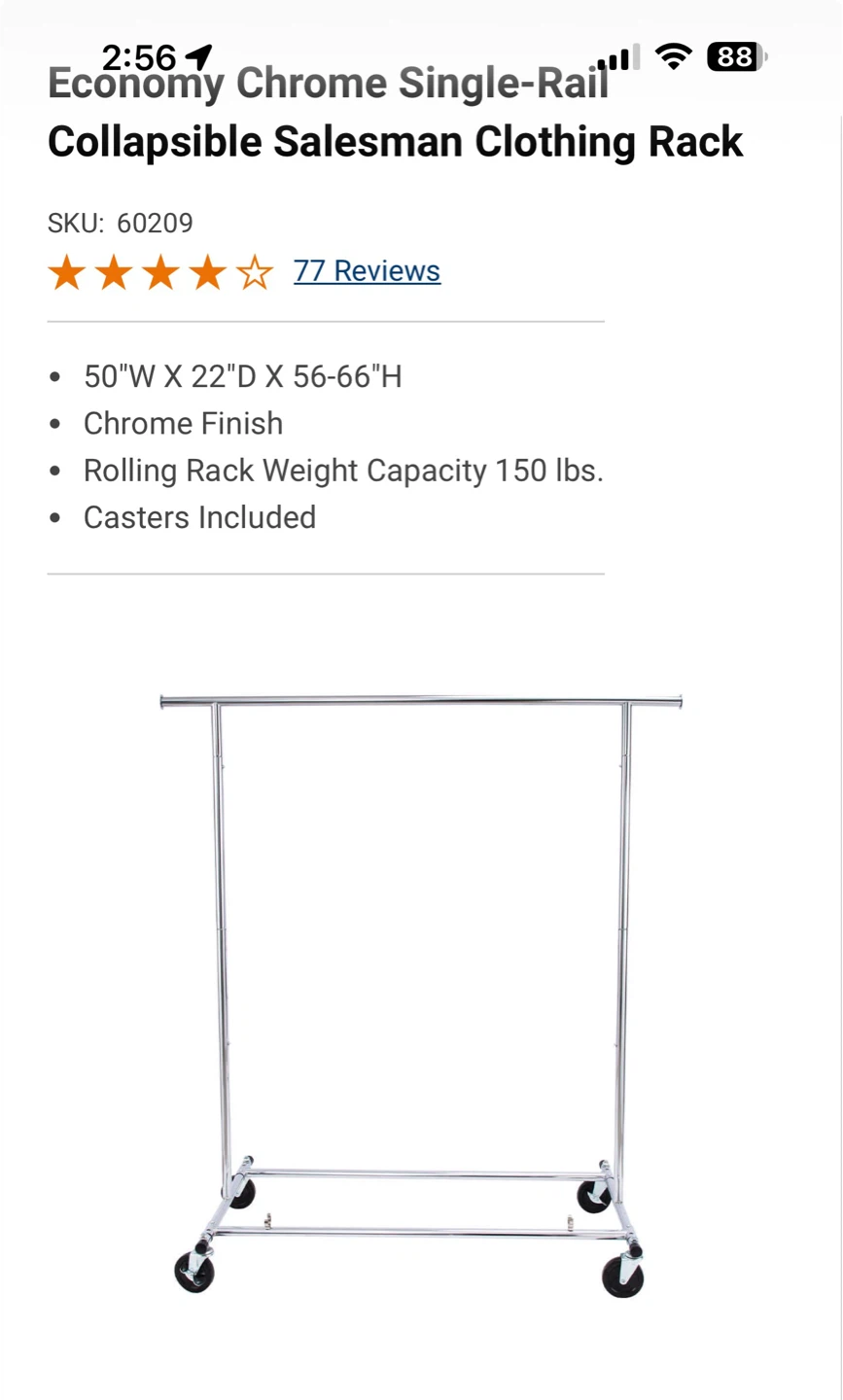Economy Chrome Single-Rail Collapsible Salesman Clothing Rack - photo 2