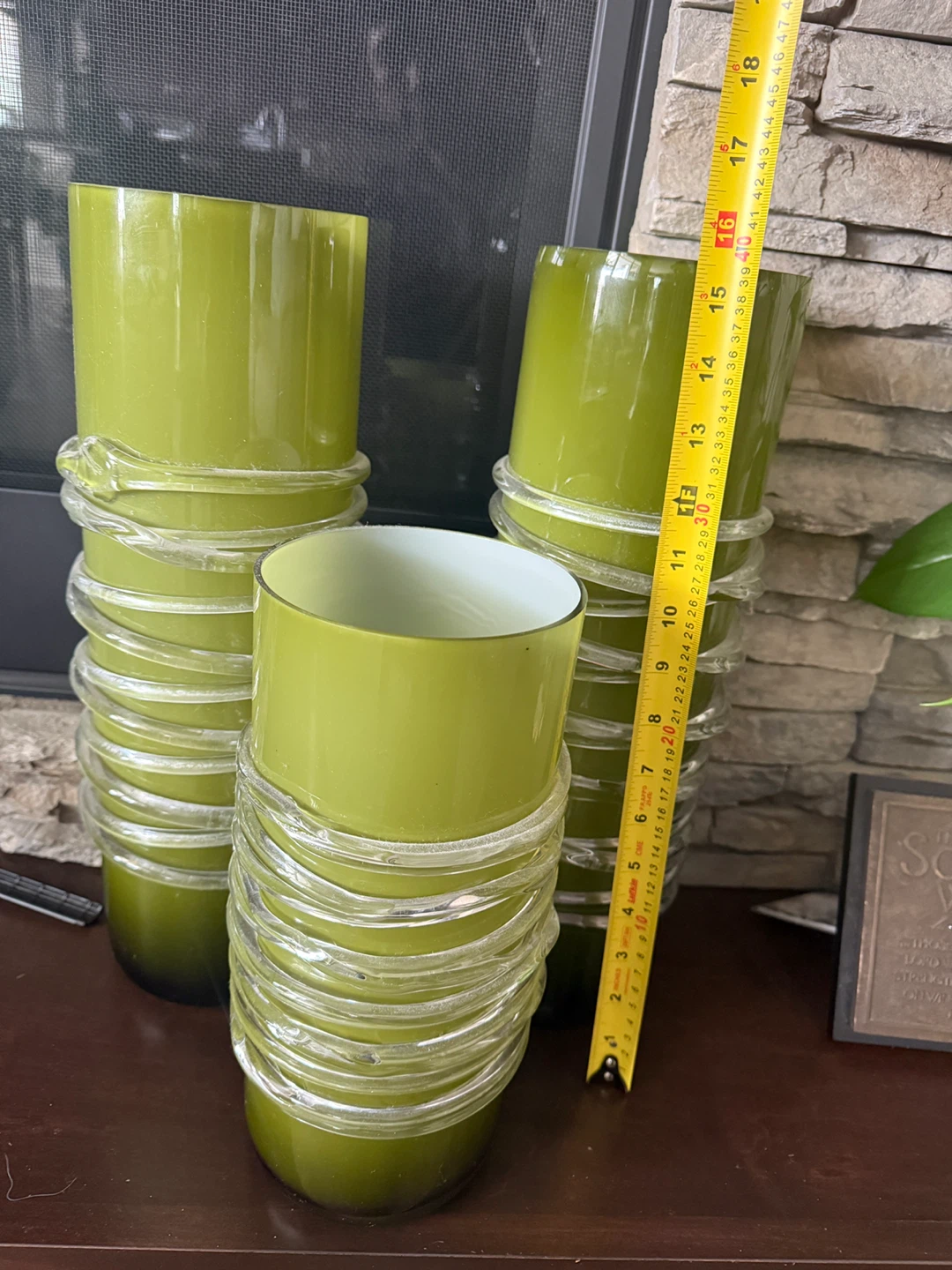 Set of 3 Lime Green Glass Vases