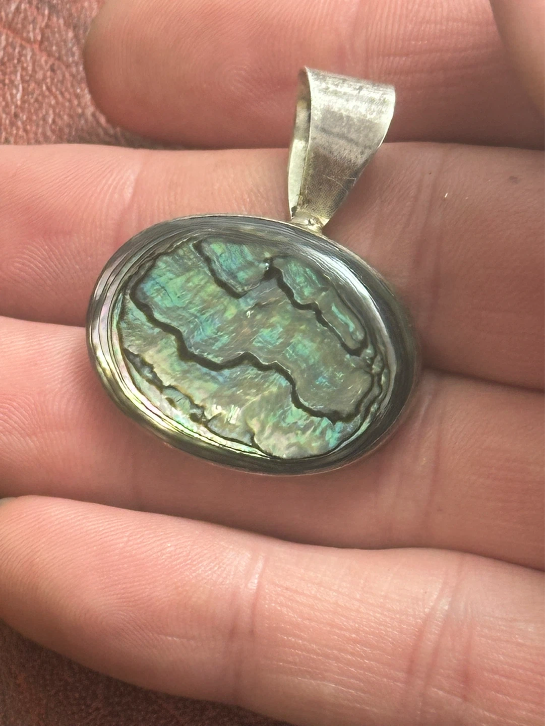 Signed Ati Sterling Mexico Abalone Shell Pendant