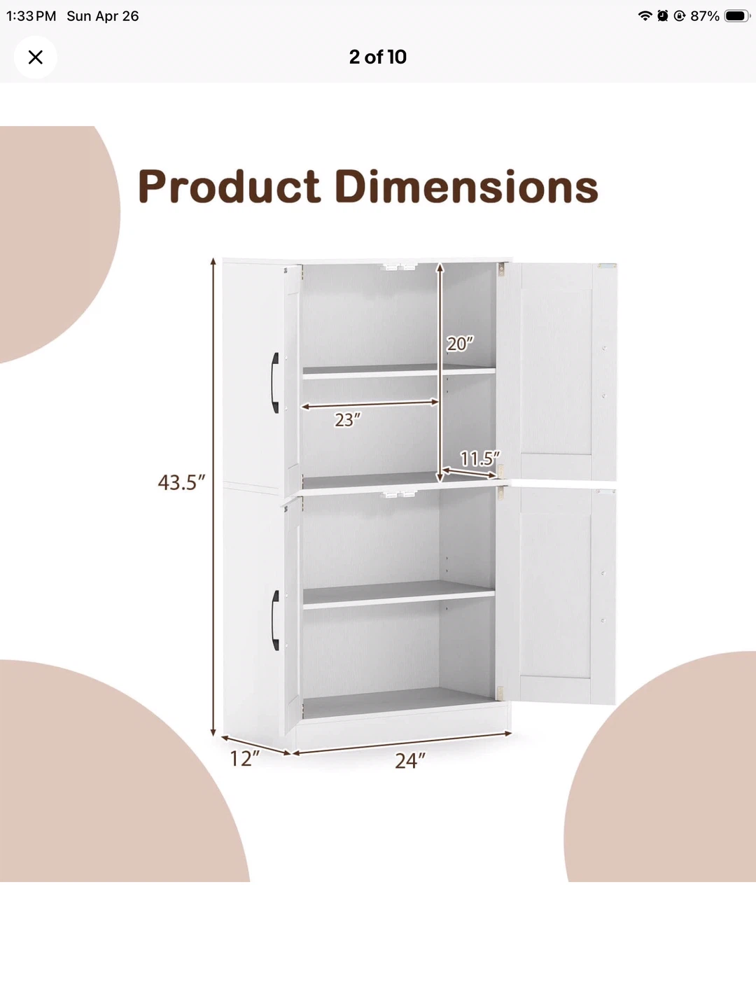 White wooden Storage Cabinet with Doors and Shelves on Wheels - photo 5