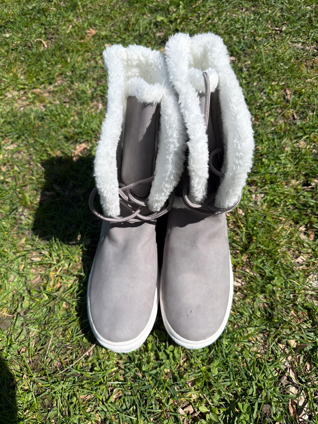 Grey Winter Boots with White Fuzzy Lining