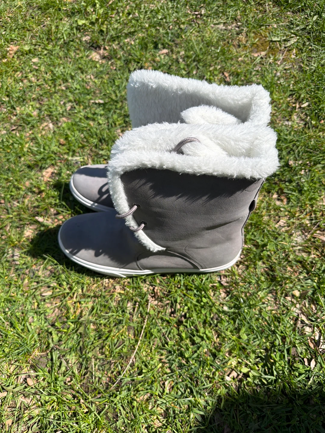 Grey Winter Boots with White Fuzzy Lining - photo 2