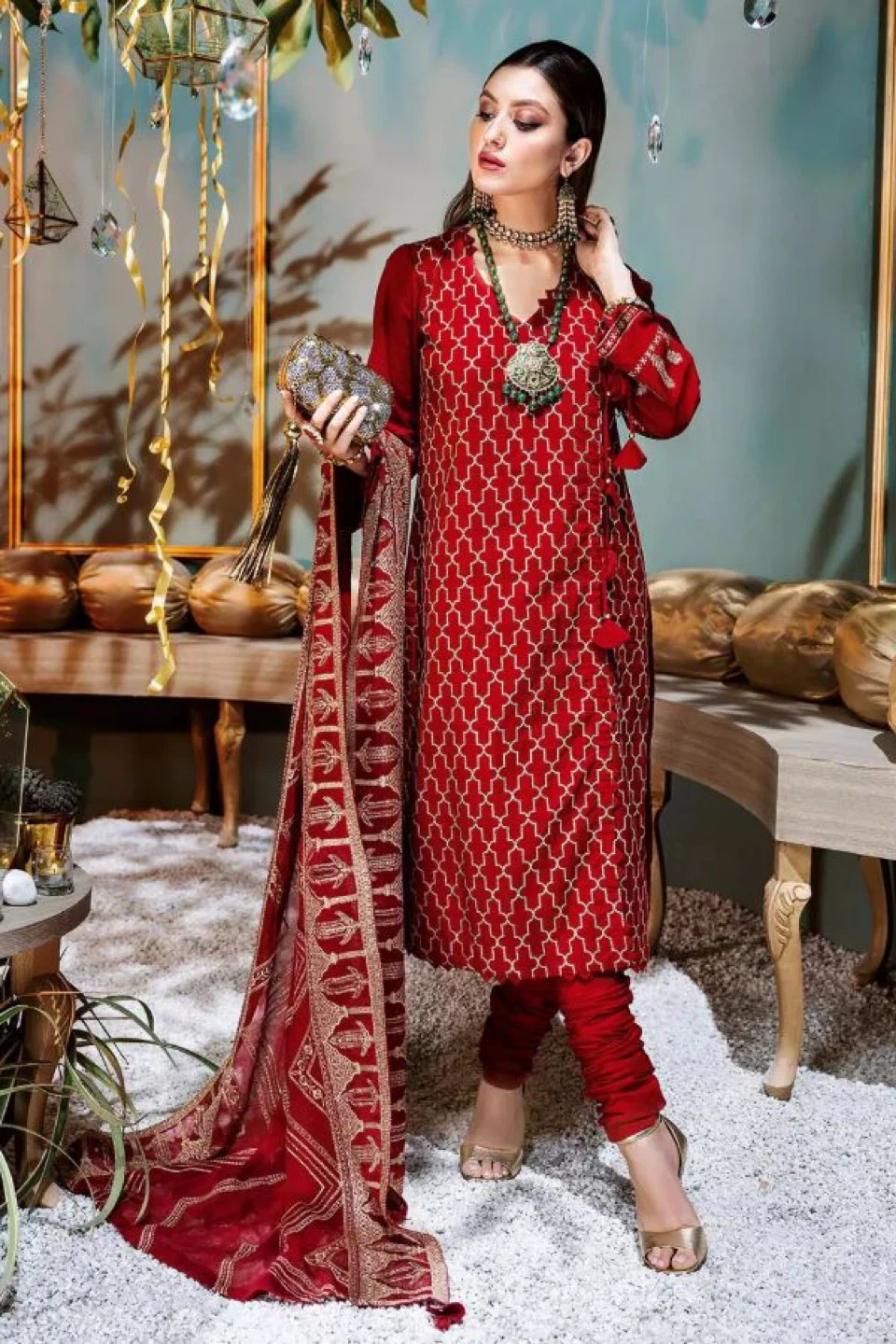 Red Kameez / Kurta 3pc Set - photo 2