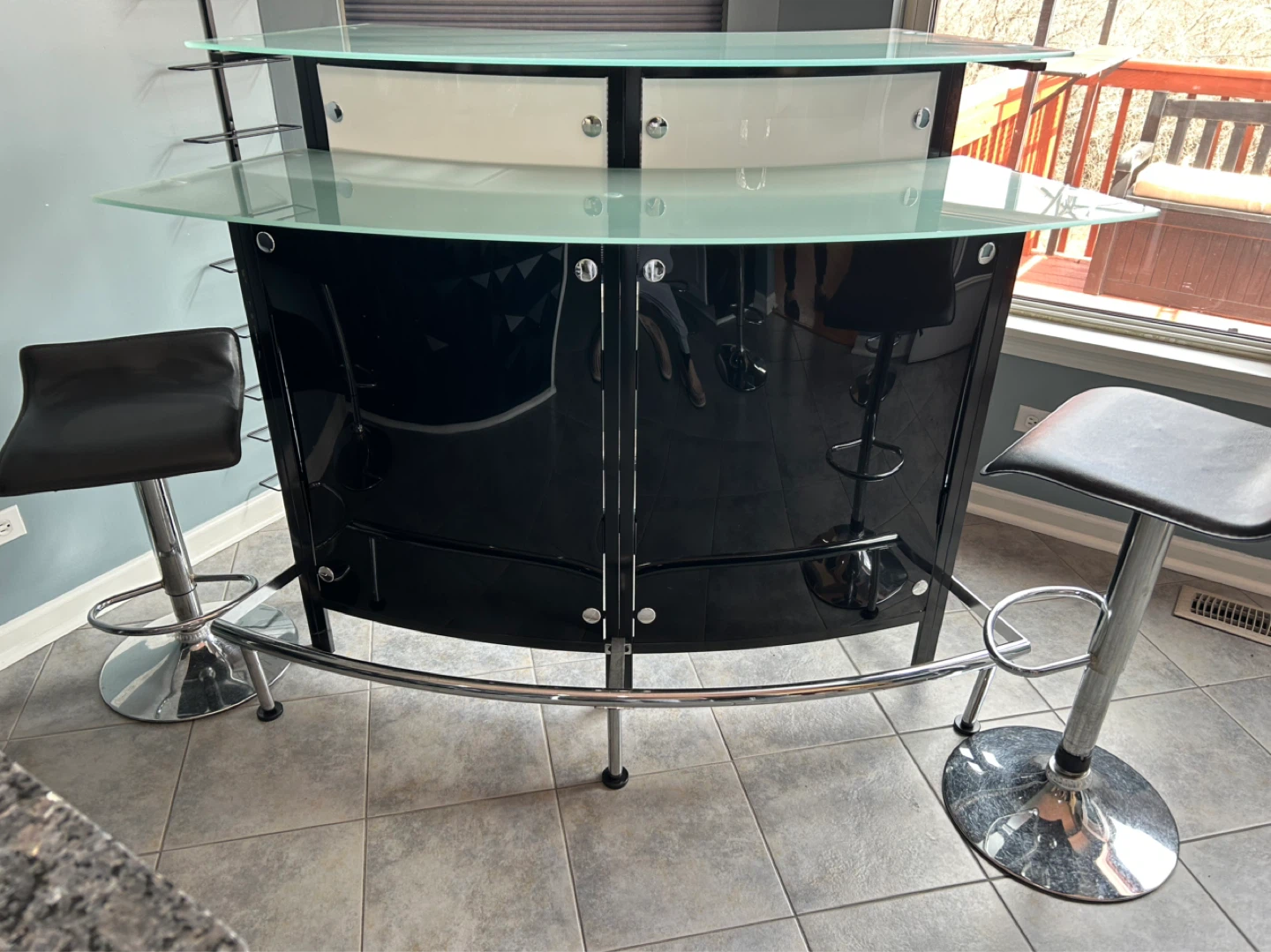Modern Black Home Bar with Glass Shelves