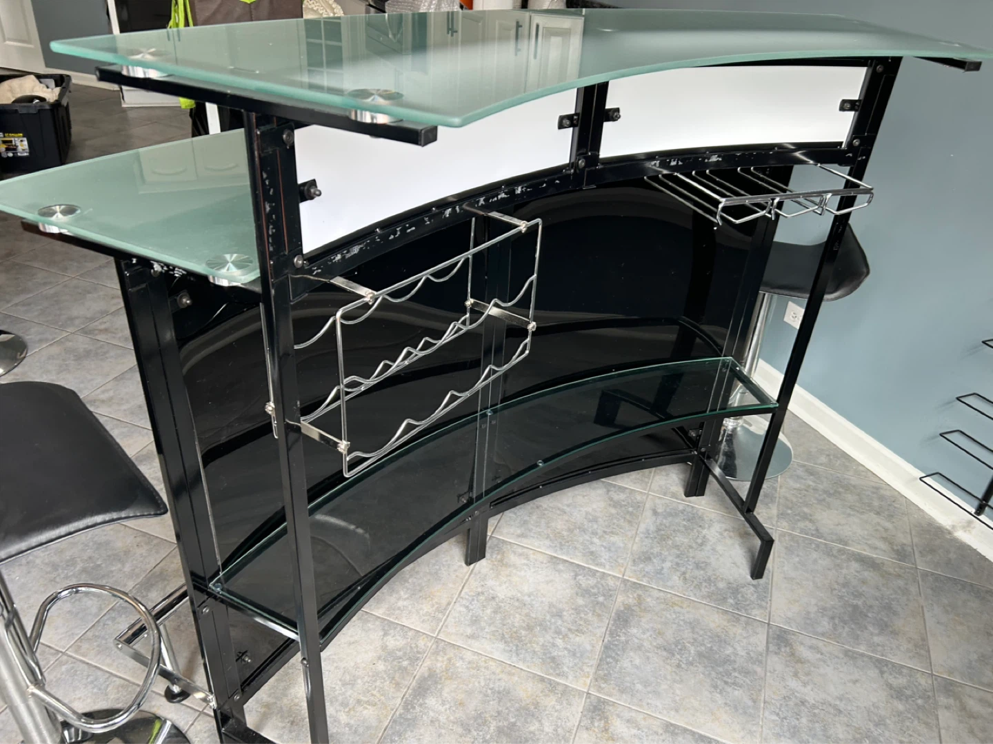 Modern Black Home Bar with Glass Shelves - photo 2