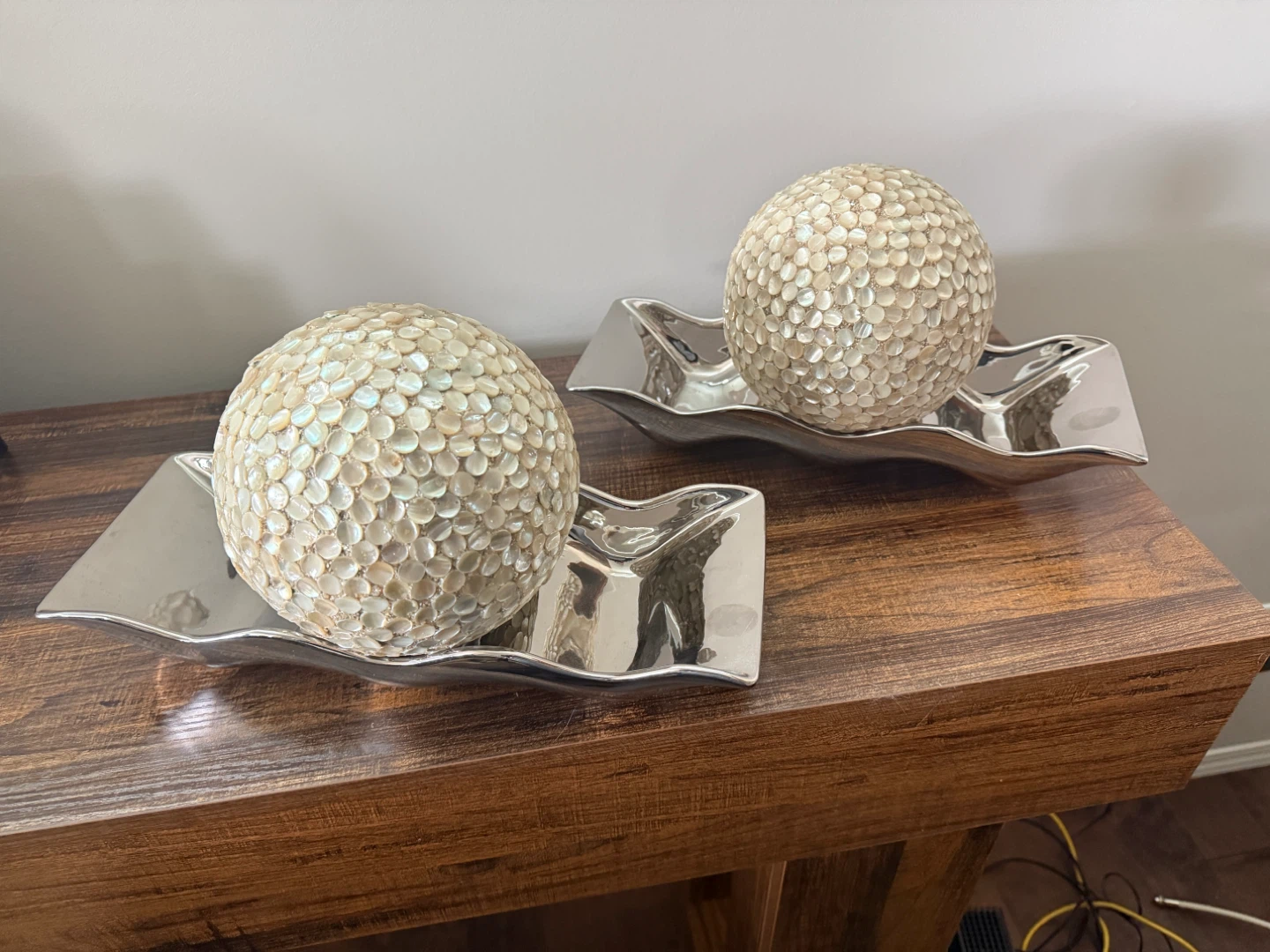 Decorative Spheres on Metal Trays - Set of 2