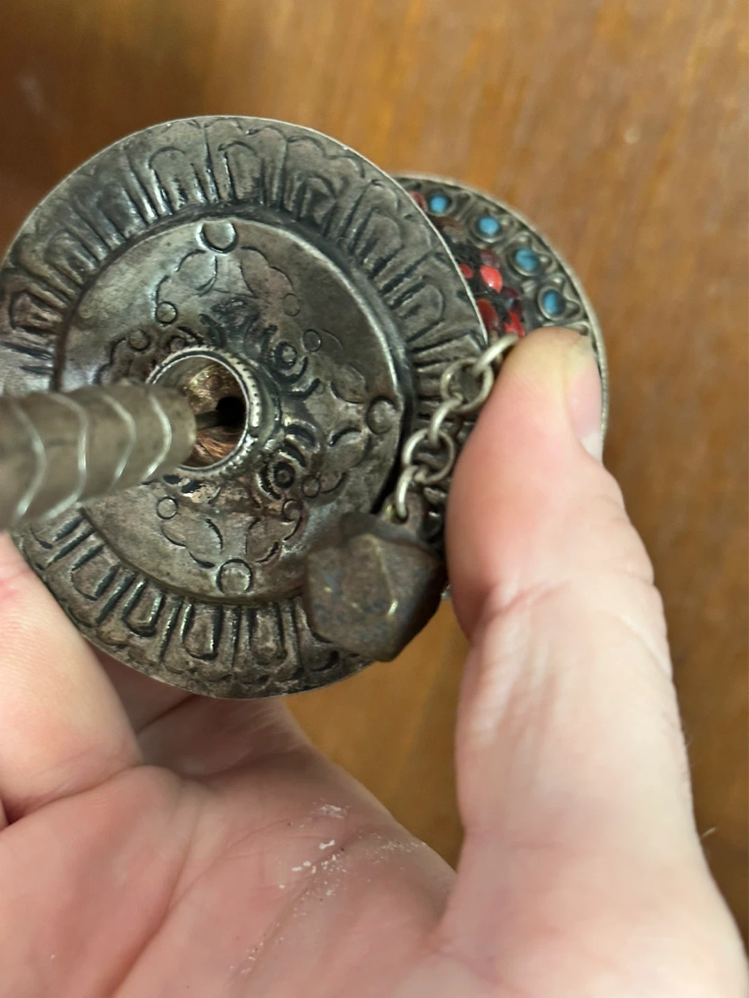 Tibetan Buddhist  Hand Spinning Prayer Wheel Handheld Nepal - photo 3