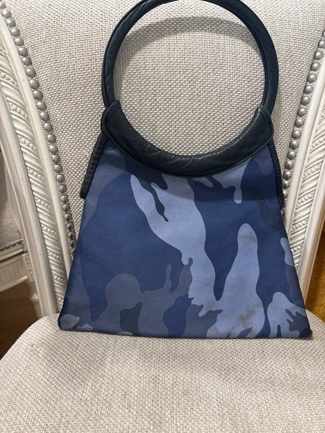 Black Leather Handle Camo Print Bag