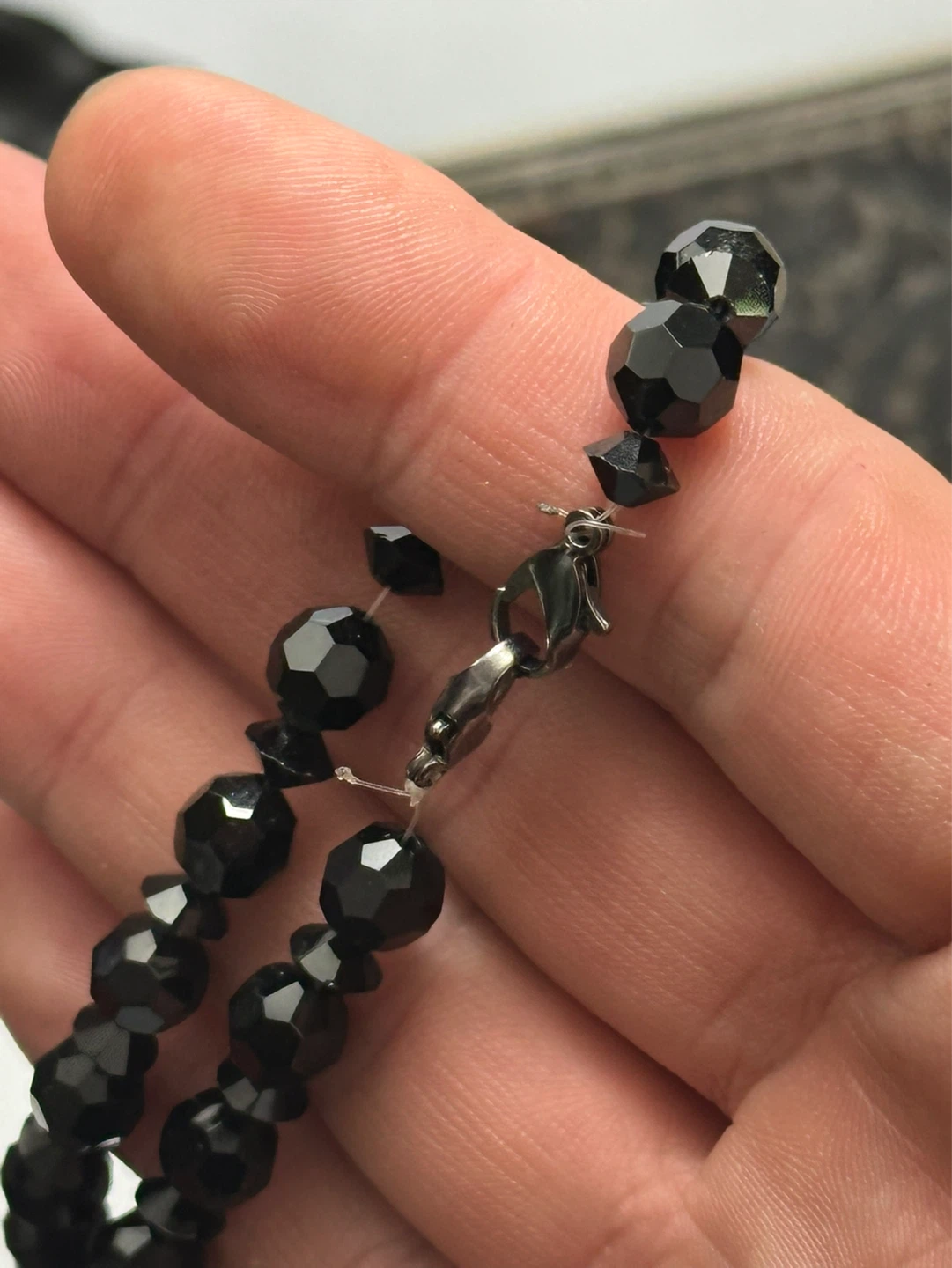 1950s Black Glass Fauceted Beaded Necklace - photo 3