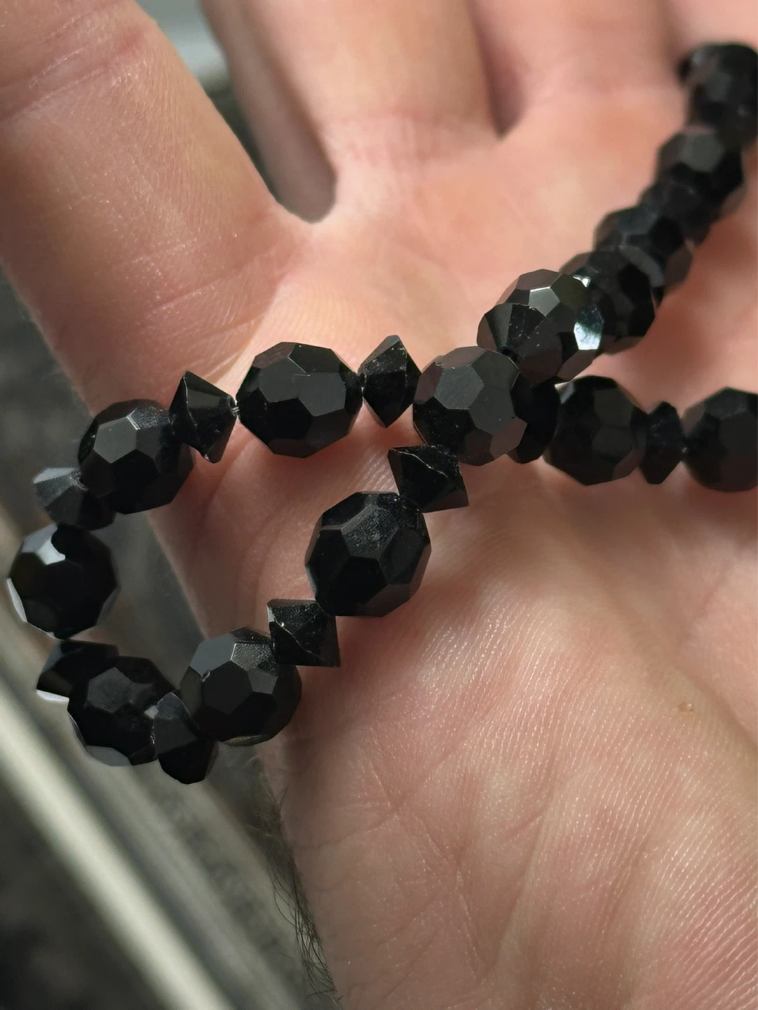 1950s Black Glass Fauceted Beaded Necklace - photo 2