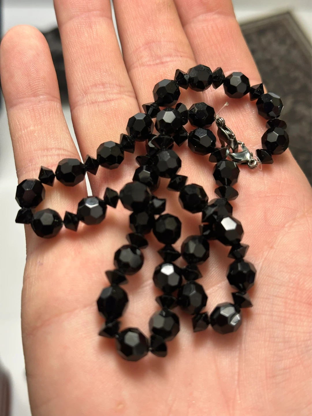 1950s Black Glass Fauceted Beaded Necklace