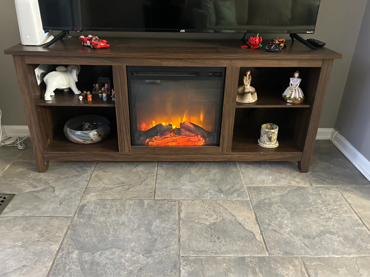 Wooden TV Stand with Electric Fireplace