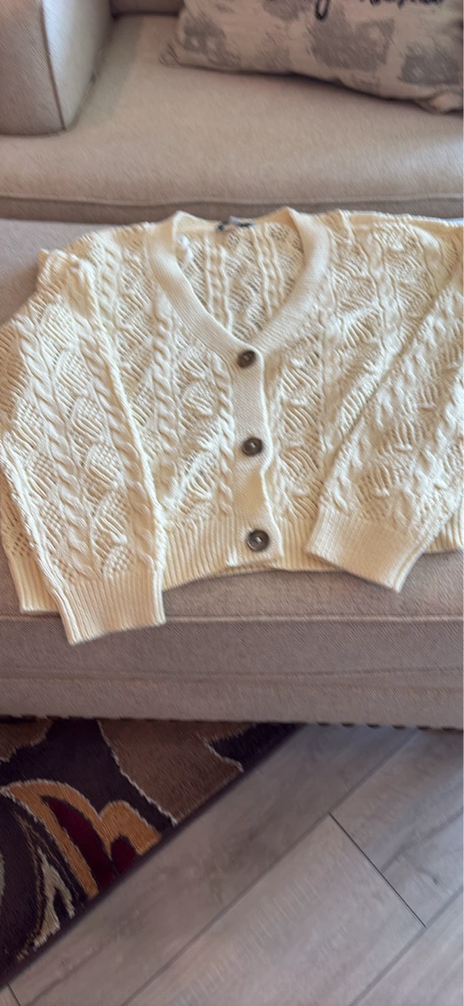 Cream Cable Knit Button-Up Cardigan