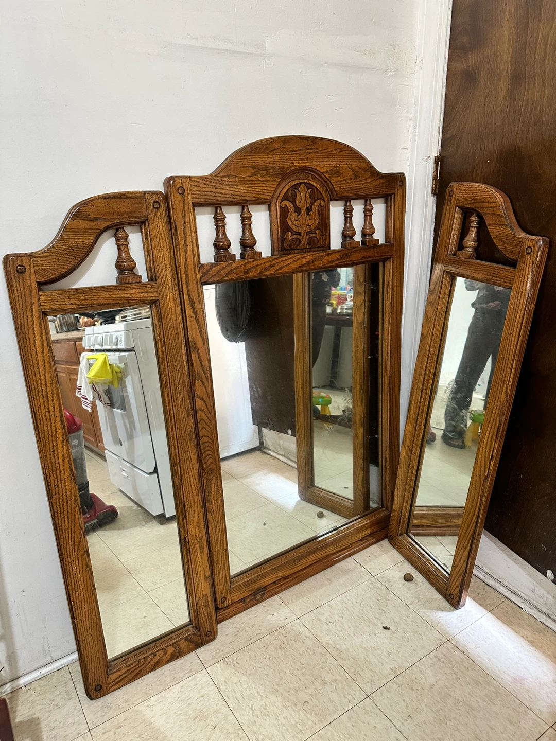 Wooden Tri-Fold Vanity Mirror
