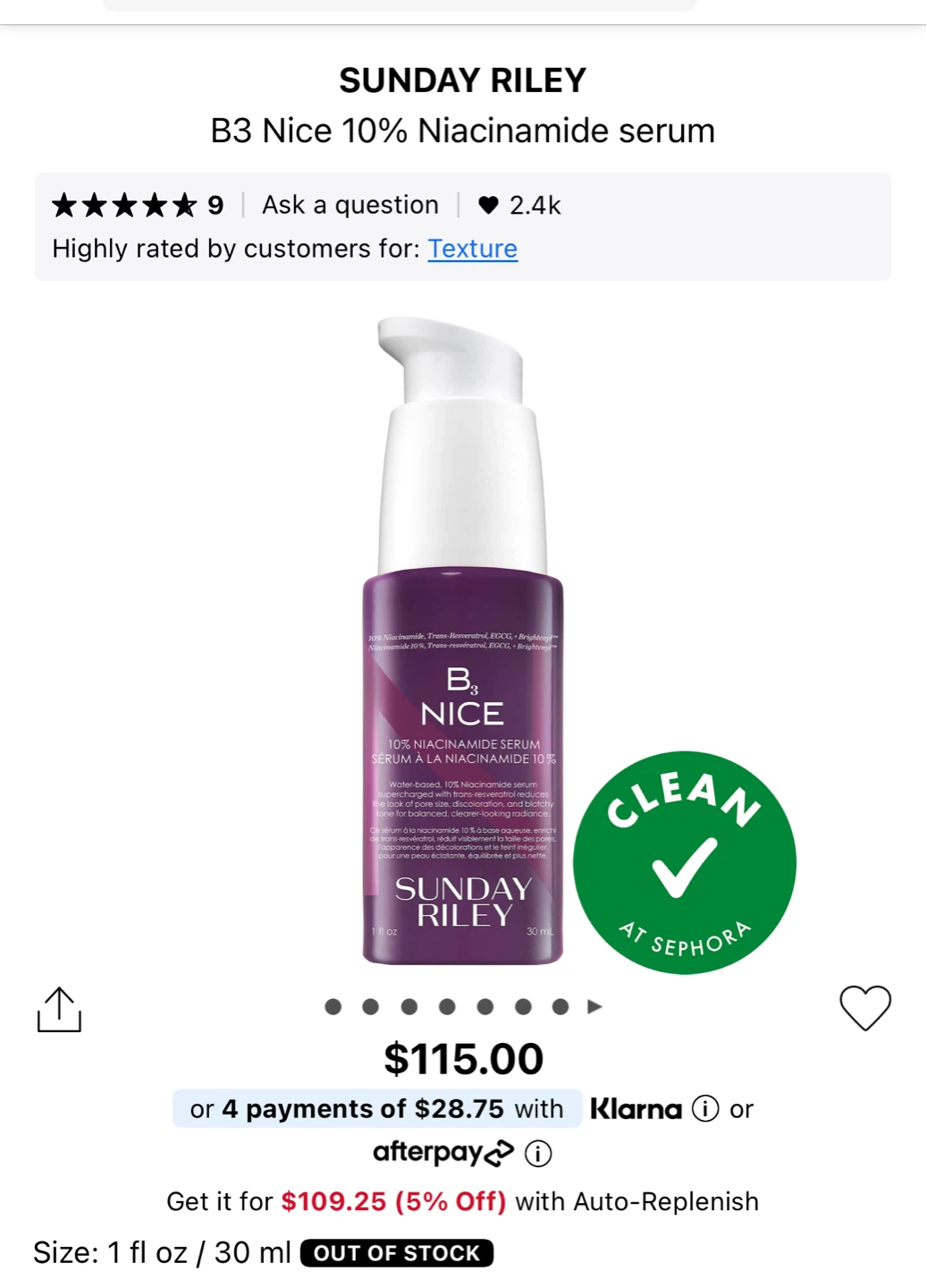Sunday Riley B3 Nice 10% Niacinamide Serum 30ml