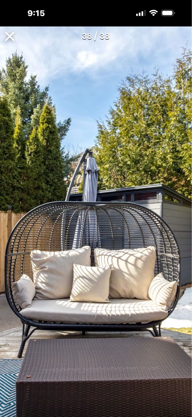 Outdoor Wicker Egg Chair Bench with Cushions