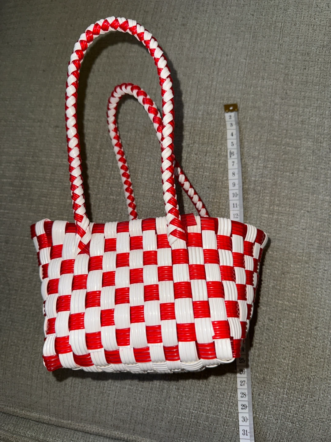 🌱Red and White Woven Mini Basket