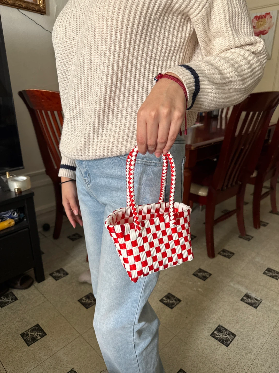 🌱Red and White Woven Mini Basket - photo 4