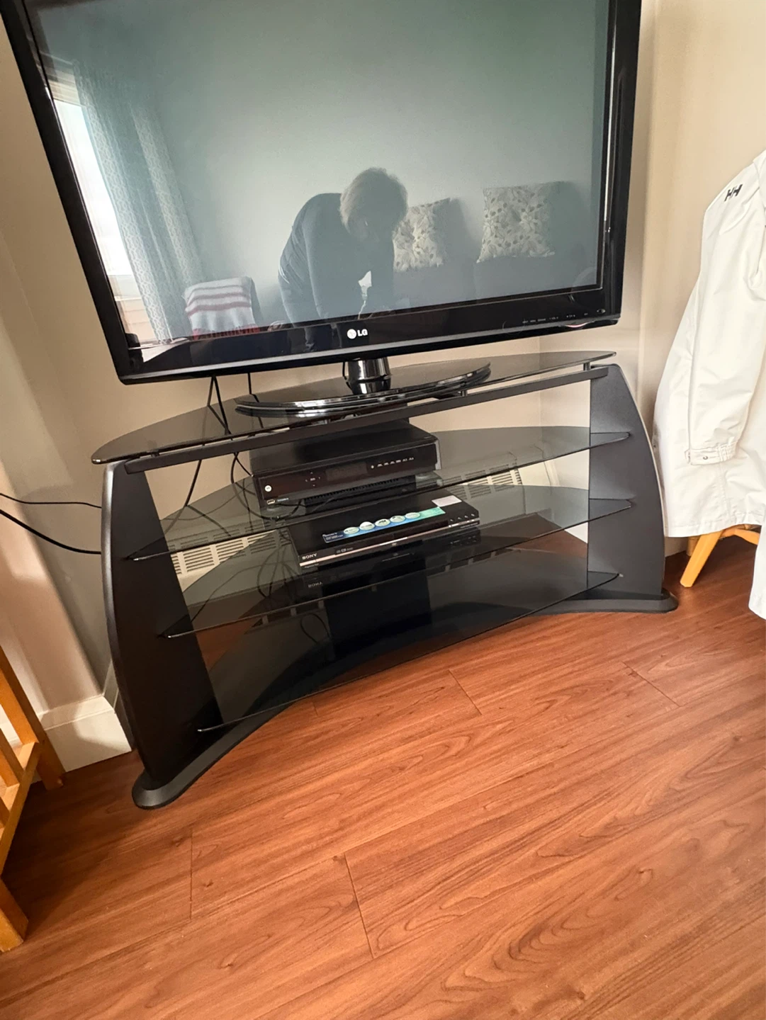 Black Glass TV Stand with 3 Shelves - photo 2