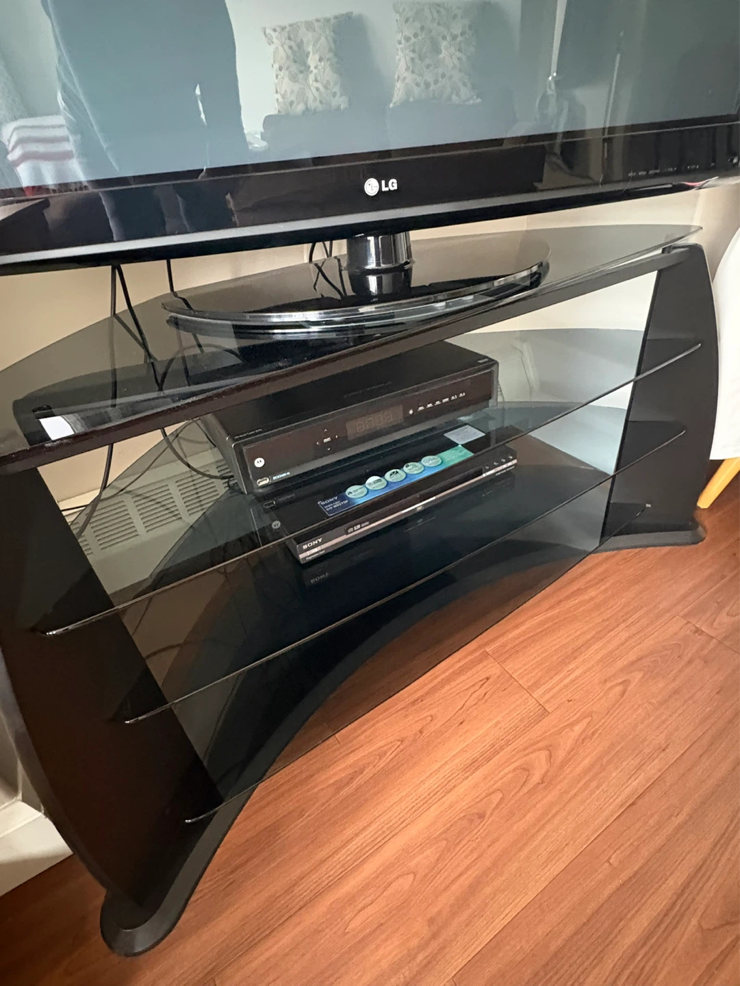 Black Glass TV Stand with 3 Shelves