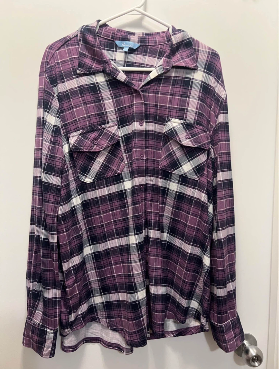 Purple Plaid Button-Up Shirt 🌱