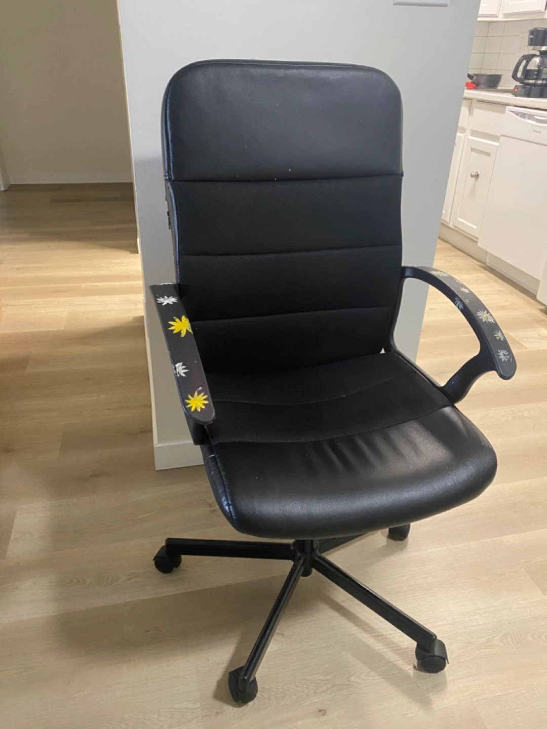 Black Office Chair with Daisy Accents