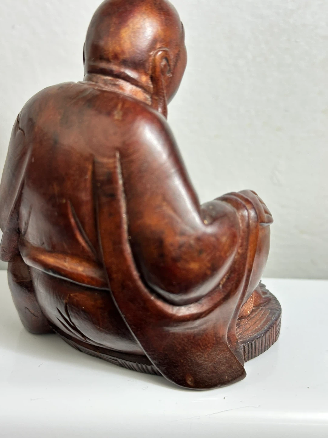Vintage hand carved sitting laughing Buddha carving - photo 5