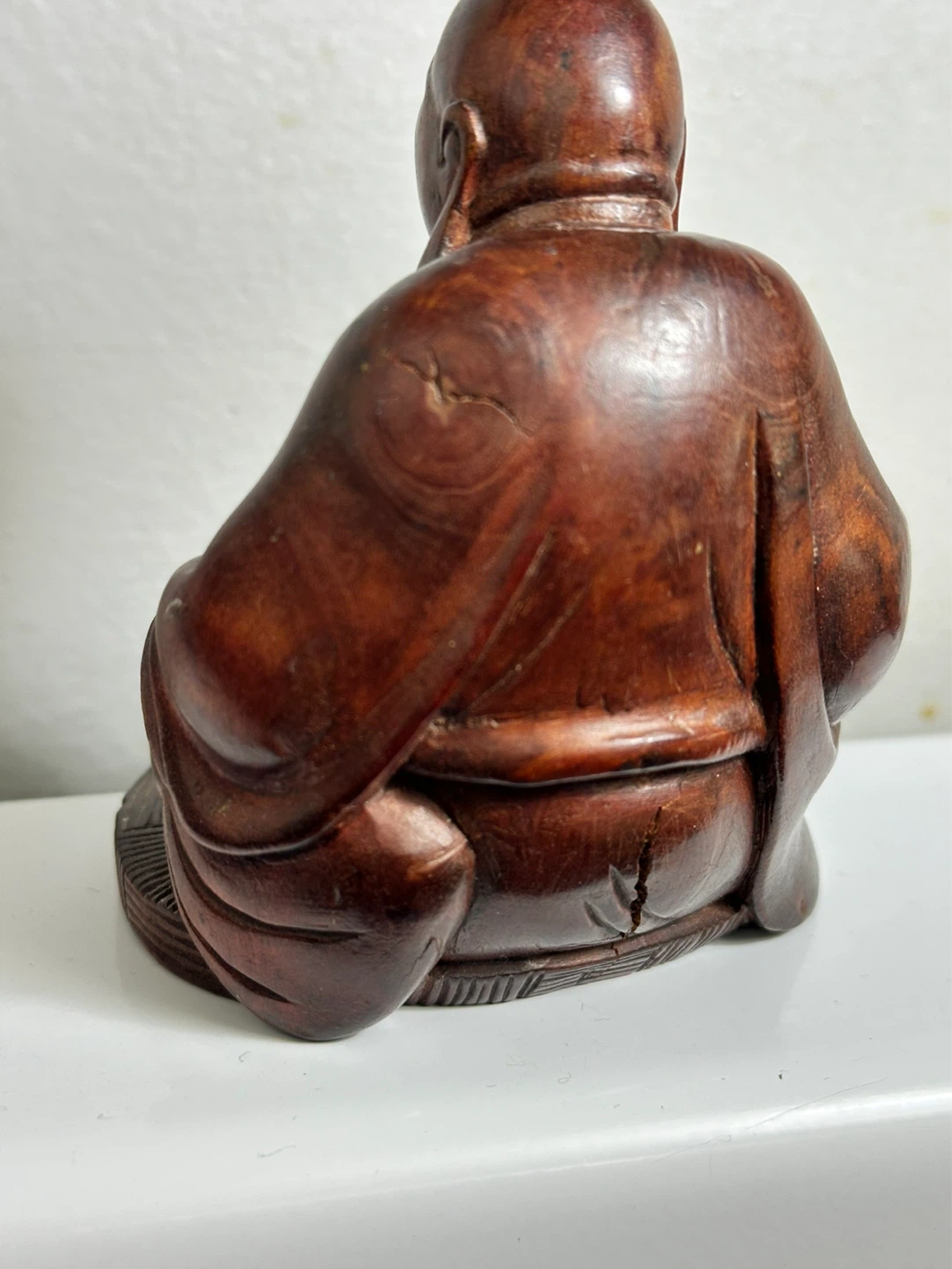 Vintage hand carved sitting laughing Buddha carving - photo 4