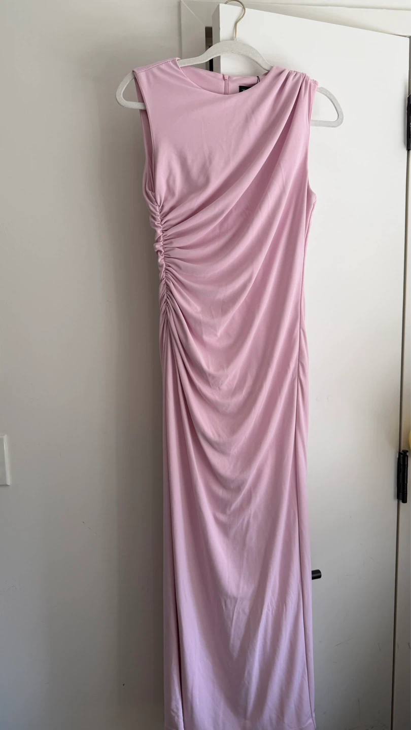 Zara Pink Ruched Midi Dress - Size L