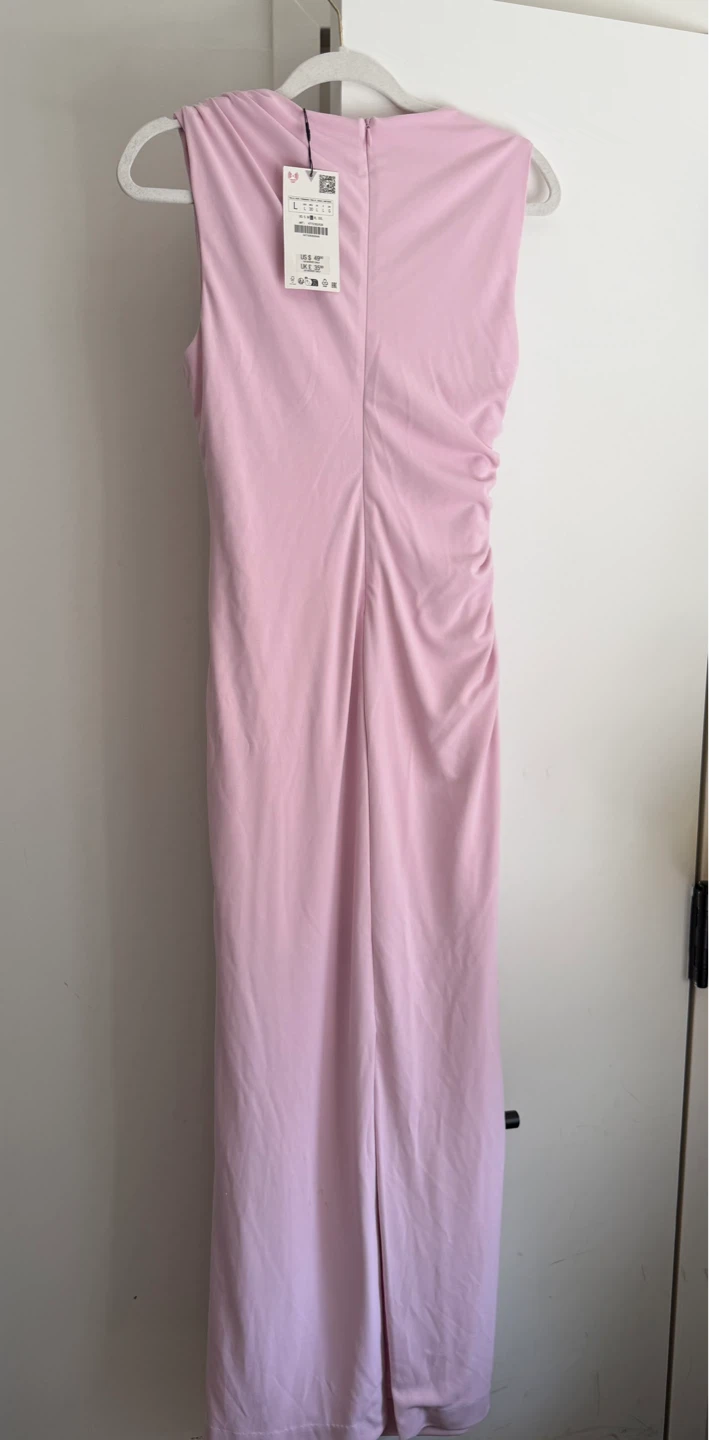 Zara Pink Ruched Midi Dress - Size L - photo 2
