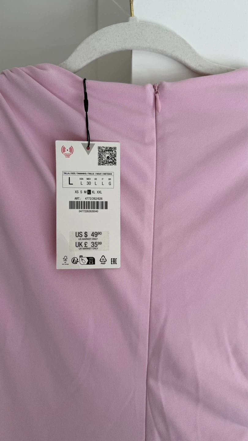 Zara Pink Ruched Midi Dress - Size L - photo 3