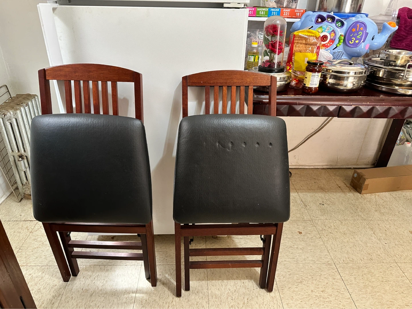 Wooden Dining Chairs with Black Upholstery (Set of 2)