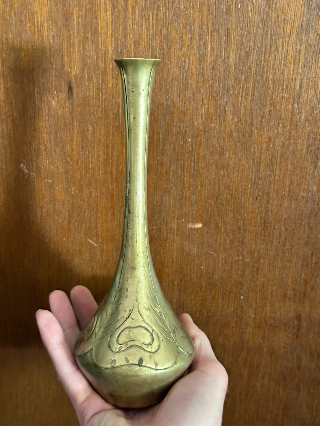 Art Nouveau Brass Bud Vase 9.25” tall