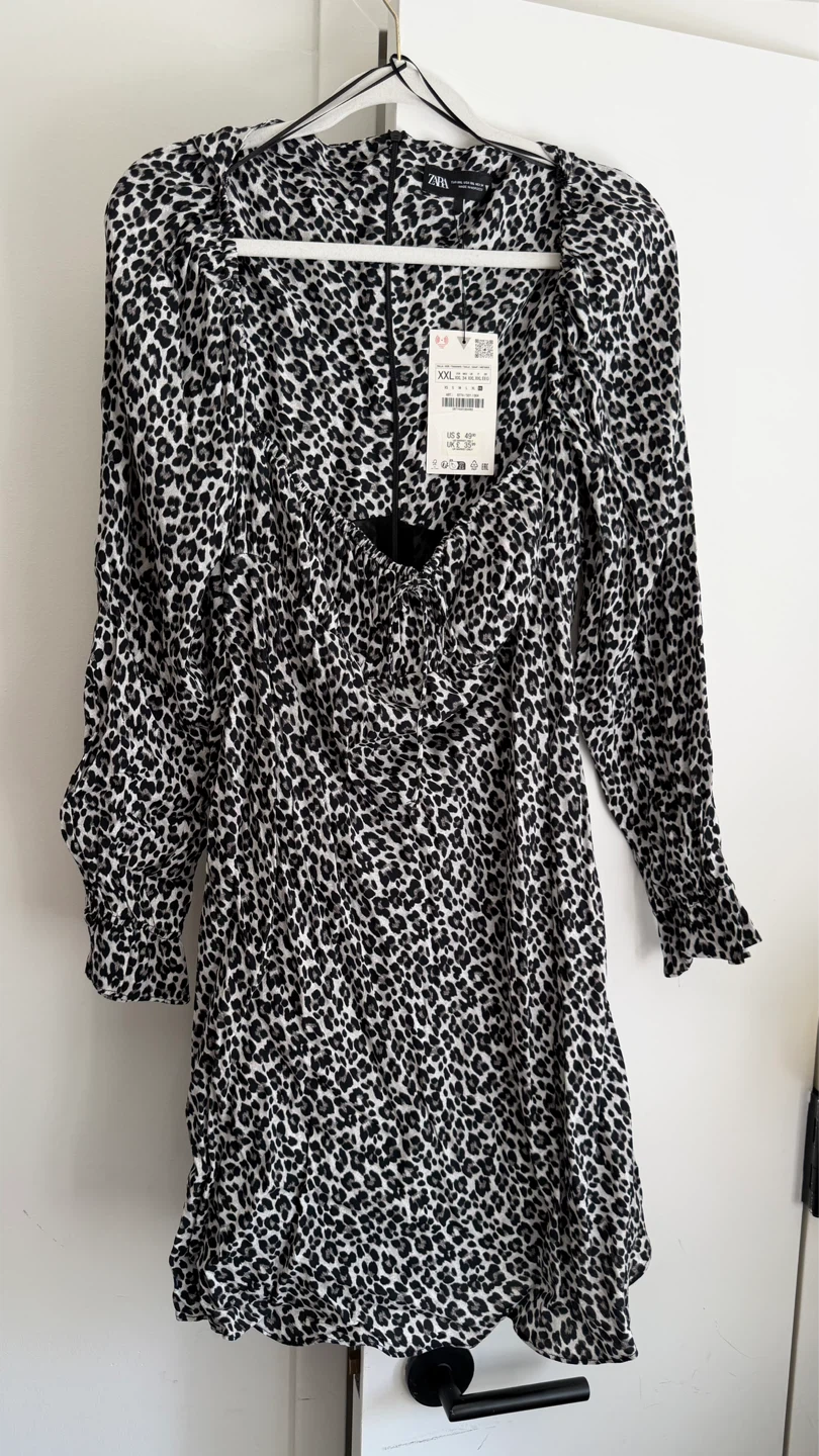 Zara Leopard Print Long Sleeve Mini Dress XXL
