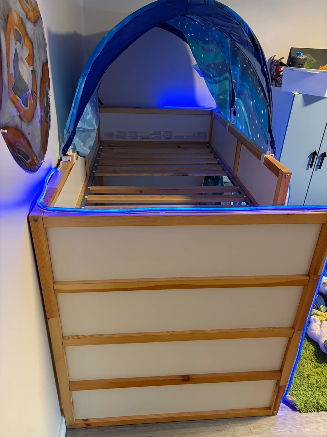 Kids Bed with Blue Star Tent Canopy and LED Lights