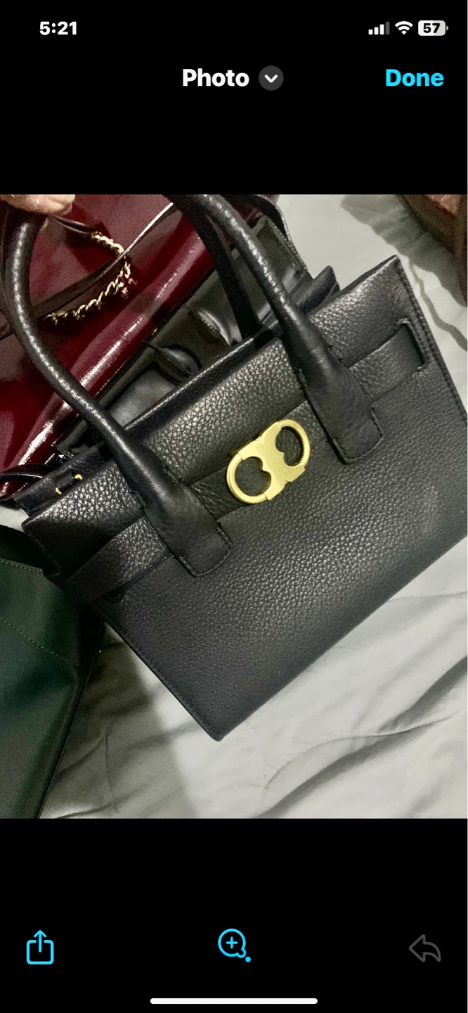 Black Leather Handbag with Gold Clasp