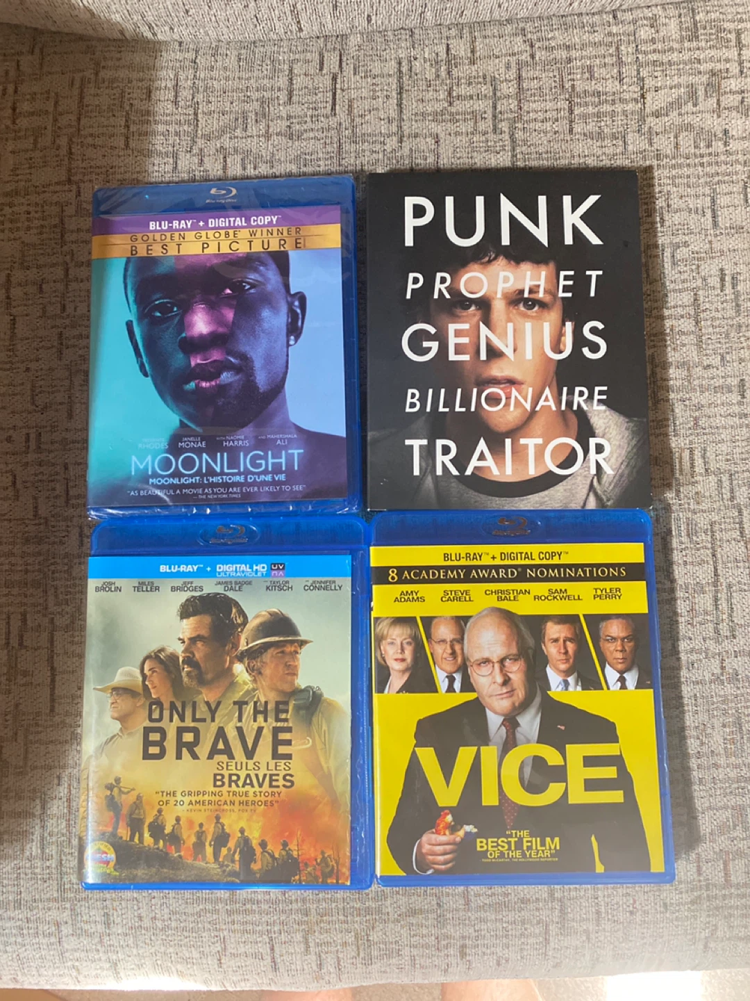 Moonlight, Only The Brave, Vice, The Social Network Blu-Rays